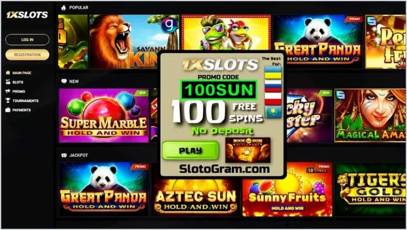 آن لائن جوئے بازی کے اڈوں میں سلاٹس اور بونس کوئی جمع نہیں 1XSlots (بونس کوڈ 100SUN) تصویر میں ہے۔