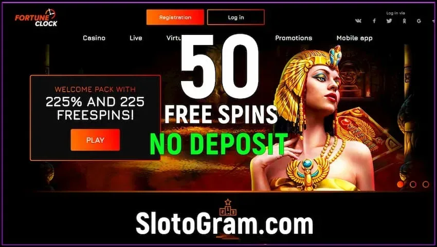 Fortune Clock کیسینو کا جائزہ اور کوئی ڈپازٹ بونس (50 اسپنز) تصویر میں ہیں۔