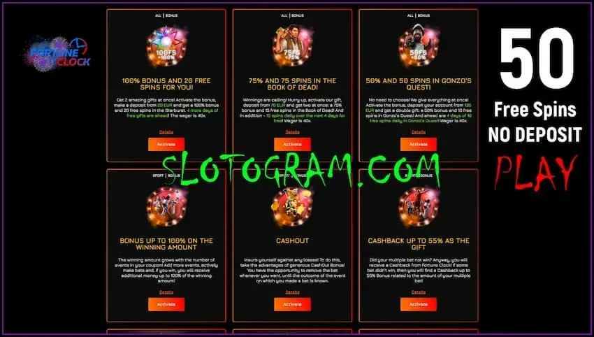 Бонусы в Fortune Clock Casino есть на фото.