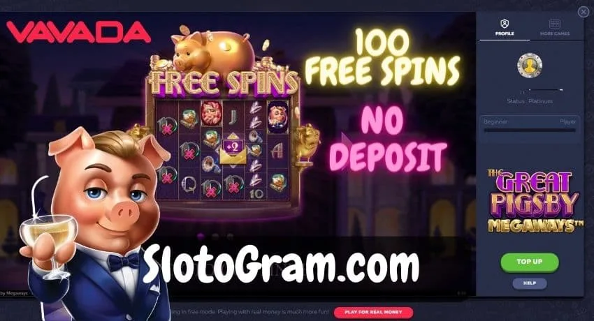 Alleen voor nieuwe casinospelers VAVADA 100 spins zonder storting beschikbaar op The Great Pigsby slot.