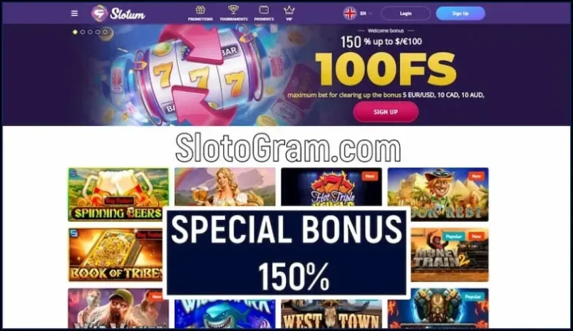 Slotum کیسینو (2020) جائزہ اور خصوصی بونس 150٪ تصویر میں ہے۔