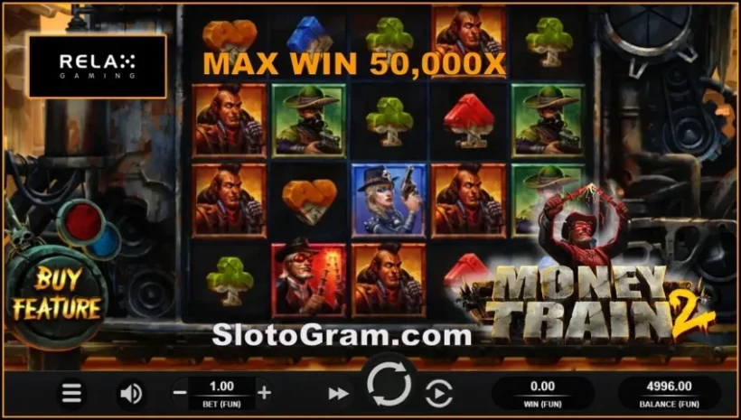 Слот Money Train 2 с функцией покупки бонуса Buy Feature есть на фото.