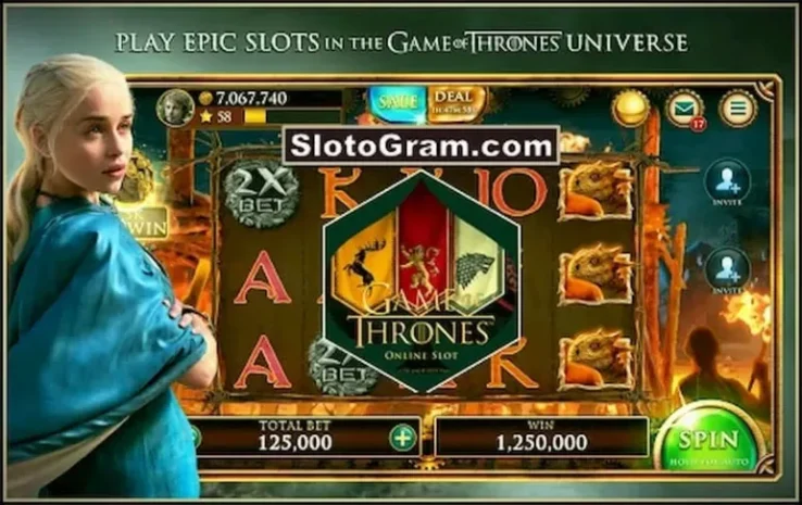 Mesin slot bermerek Games of Thrones di situs SlotoGram ada foto.