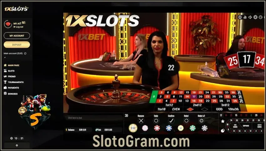 Roulette a-steach 1xSlots - tha an geama as mòr-chòrdte ann an Live Casino san dealbh.