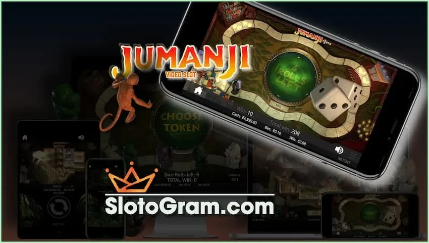 Ulasan mesin slot Jumanji dari penyedia NetEnt di gambar.