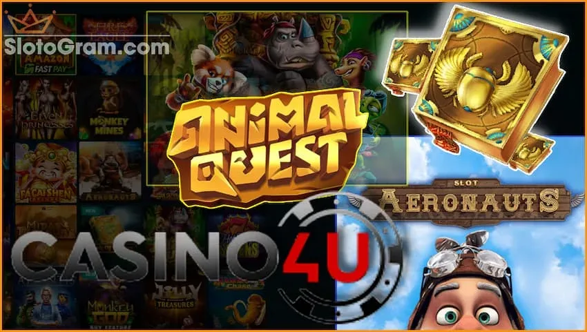 Casino4u의 최고 및 최신 슬롯이 사진에 있습니다.