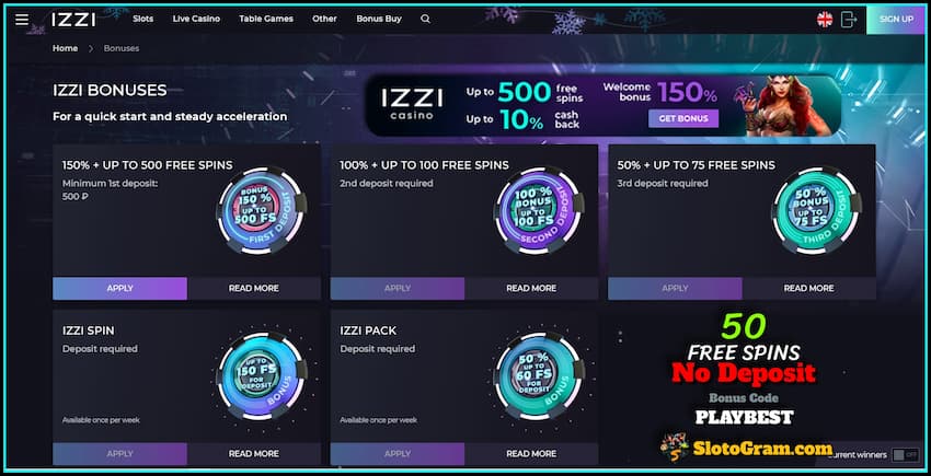 New Casino Review IZZI with Bonus No Deposit For Registration! 3 All players have access to generous bonuses in the new casino IZZI there is a photo.