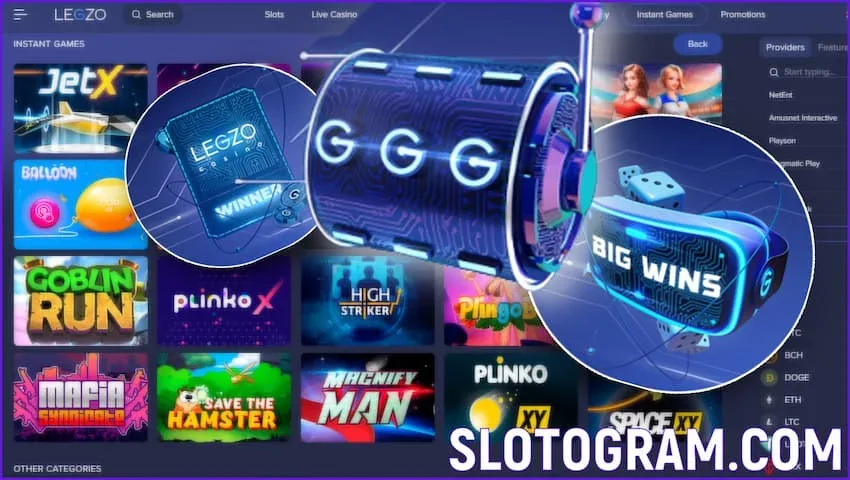 Grote winsten in slotsonline casino LEGZO op de foto.