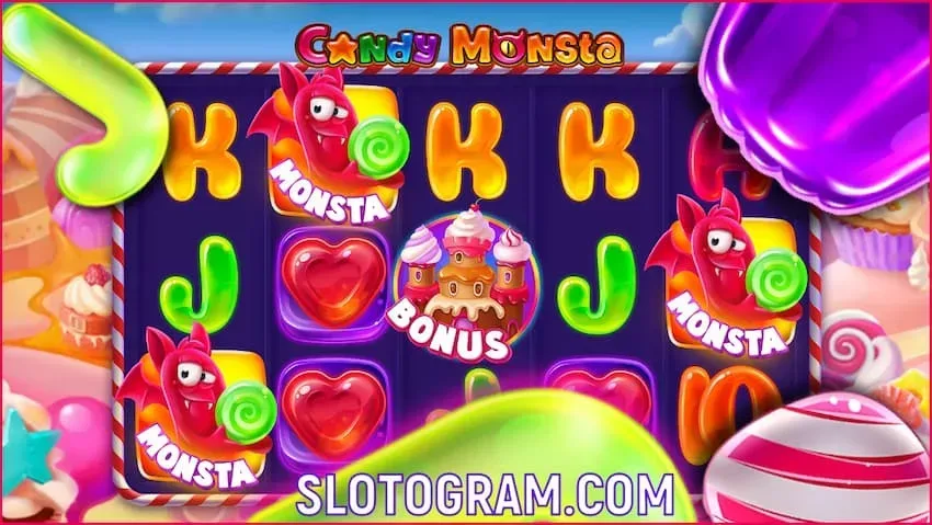 Slot Overview Candy Monstra and 50 Spins No Deposit at the Casino! one Candy symbols in the game Candy Monstra on the picture.