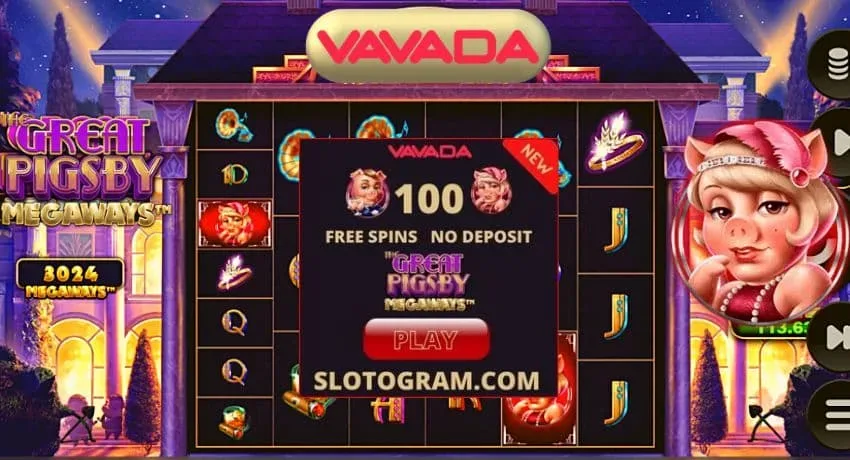 Slot machine review The Great Pigsby Megaways on the website SLOTOGRAM.COM on the picture.