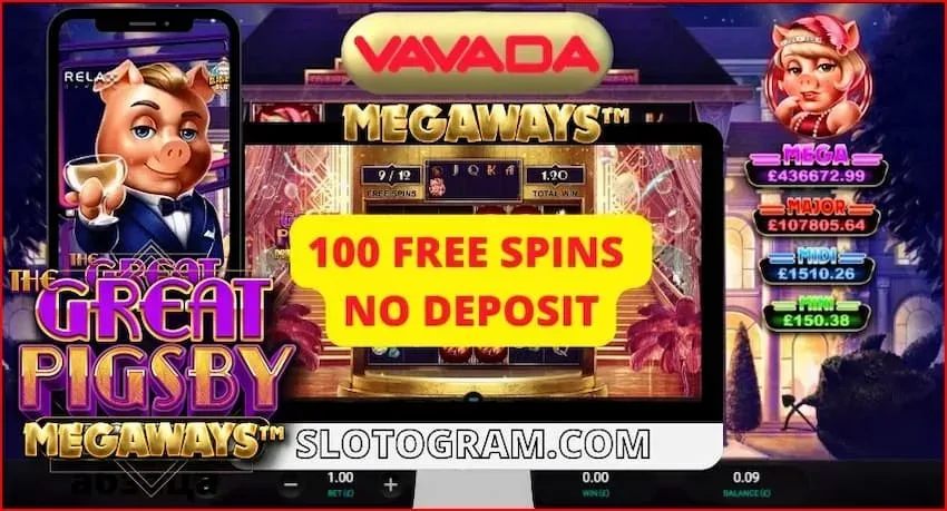 Ghjucà à a slot machine gratis The Great Pigsby à u casinò VAVADA nantu à a stampa.