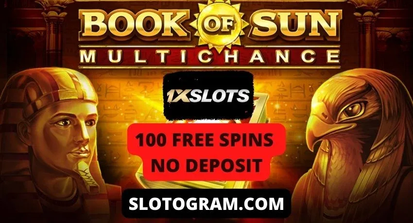 100 rrotullime falas në fole Book of Sun Multichance në kazino 1xSLOTS ne foto