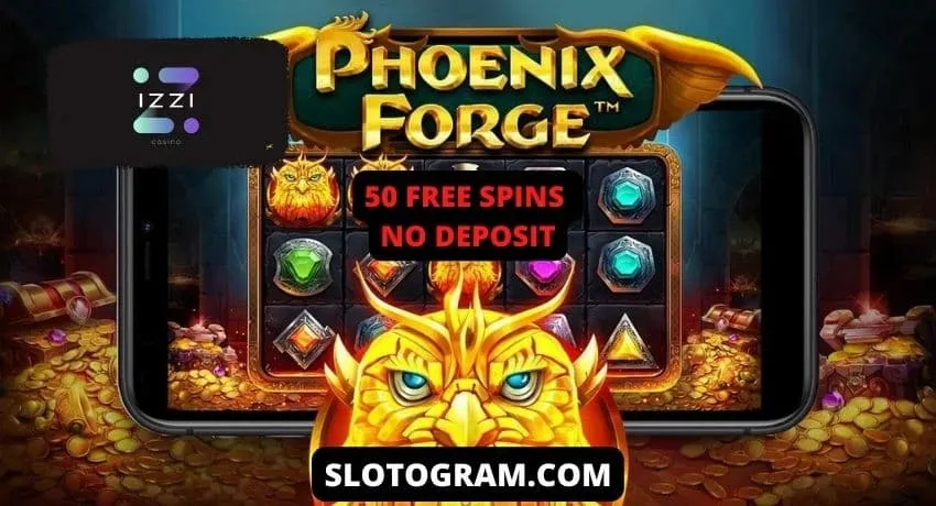 50 gratisspinn på spilleautomaten Phoenix Forge på kasinoet IZZI på bildet.