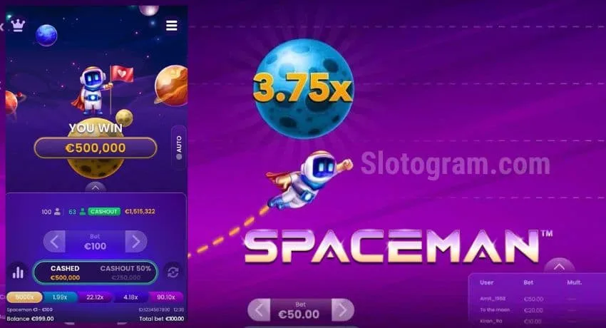 An illustration of how a player gets money with a high multiplier in SPACEMAN