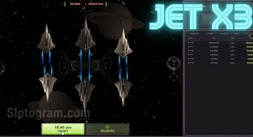 Screenshot JetX3 depicting a fleet of spaceships hovering in space
