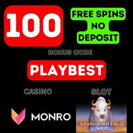 Obtenga 100 giros gratis sin depósito en el casino MONRO Para registro (código de bonificación PLAYBEST)